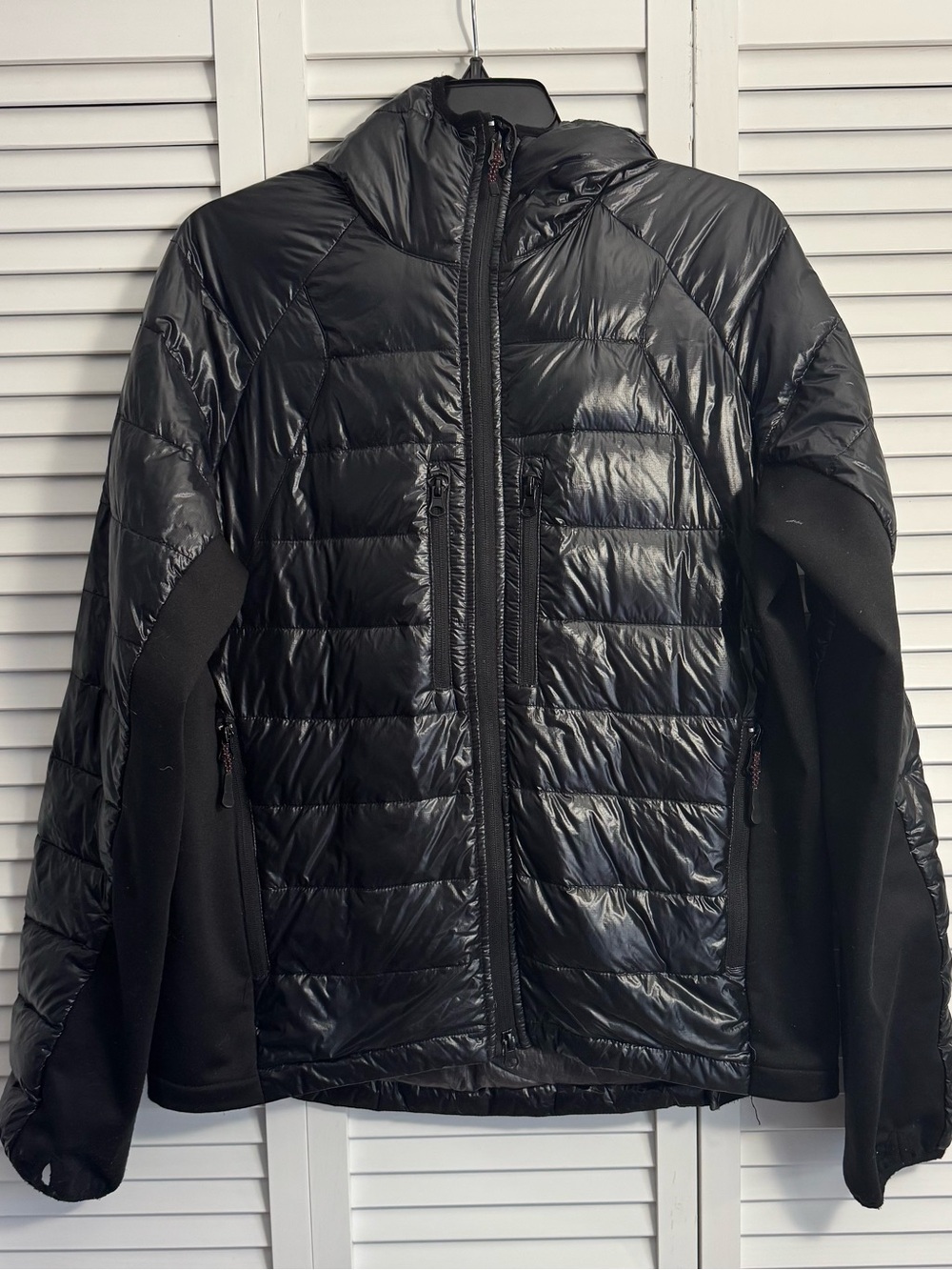 Saks Fifth Avenue Jacket Women Medium Black Down Puffer Packable Hood Reflective